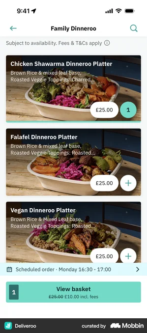 Deliveroo menu